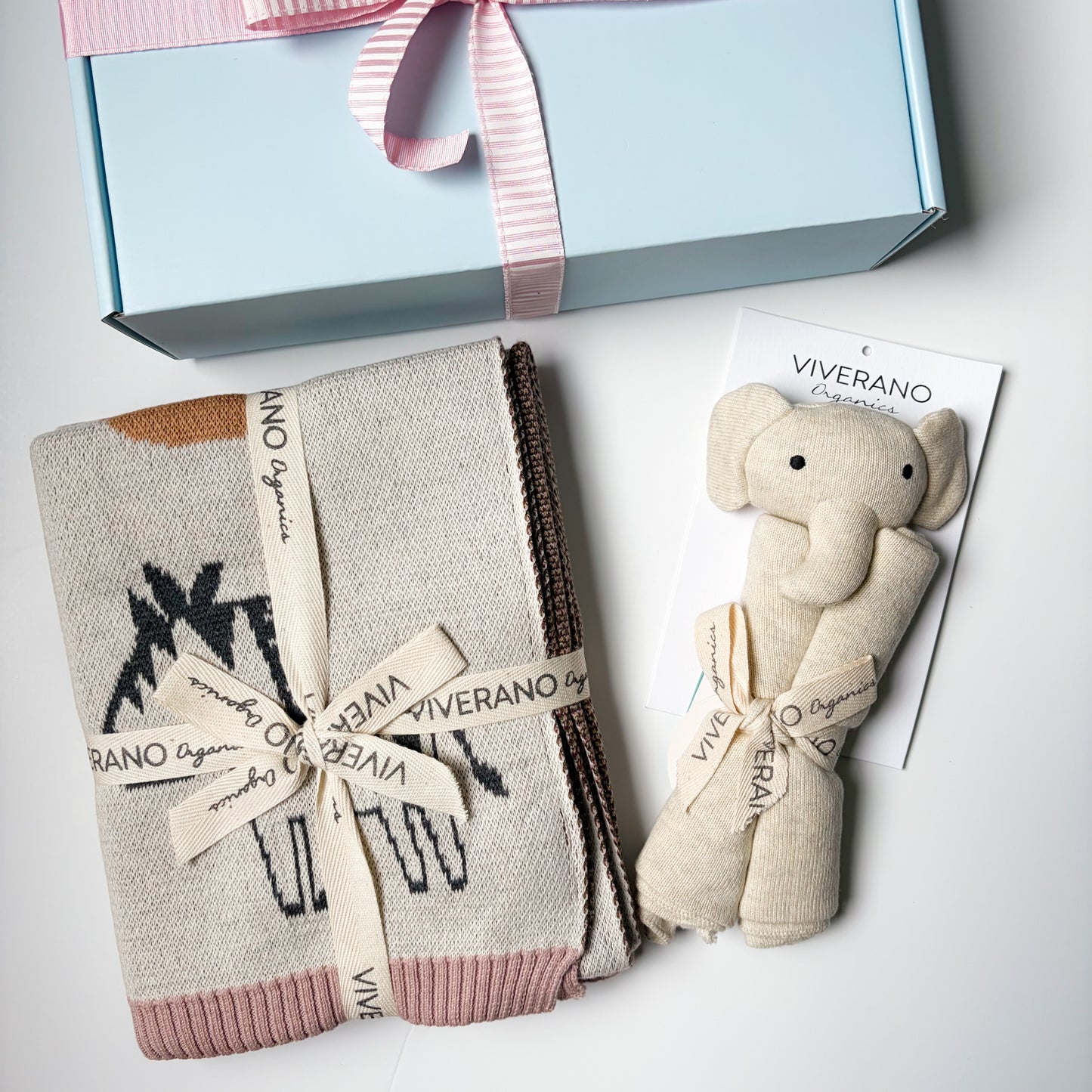 `blush elephant alphabet gift box set with lovey