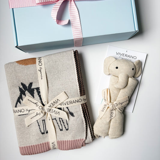 `blush elephant alphabet gift box set with lovey