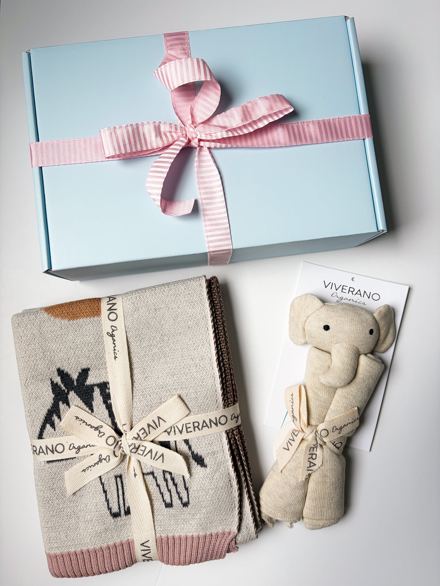 blush alphabet blanket and elephant lovey gift box