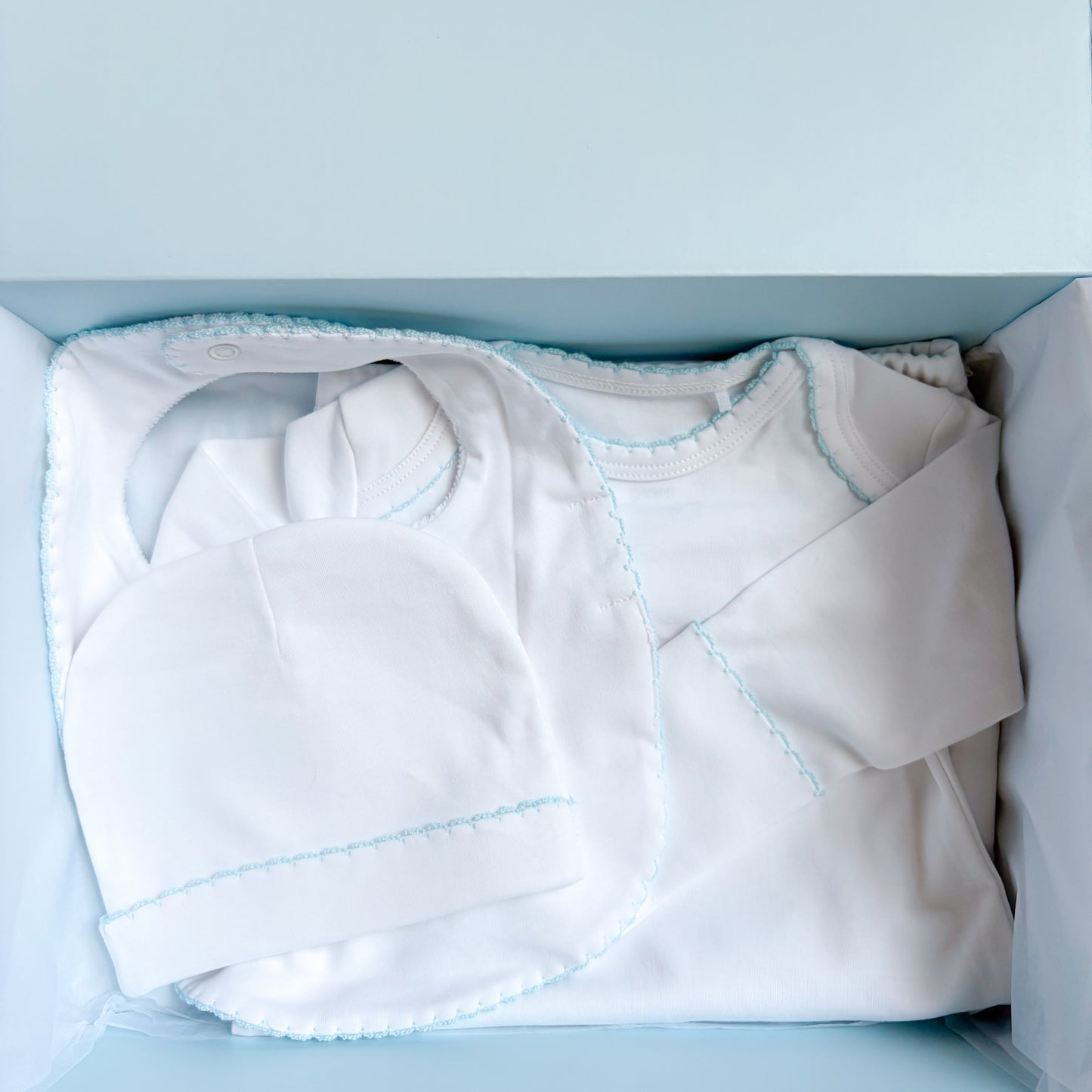 baby boy white gown bib and hat giftbox
