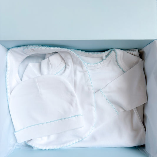 baby boy white gown bib and hat giftbox