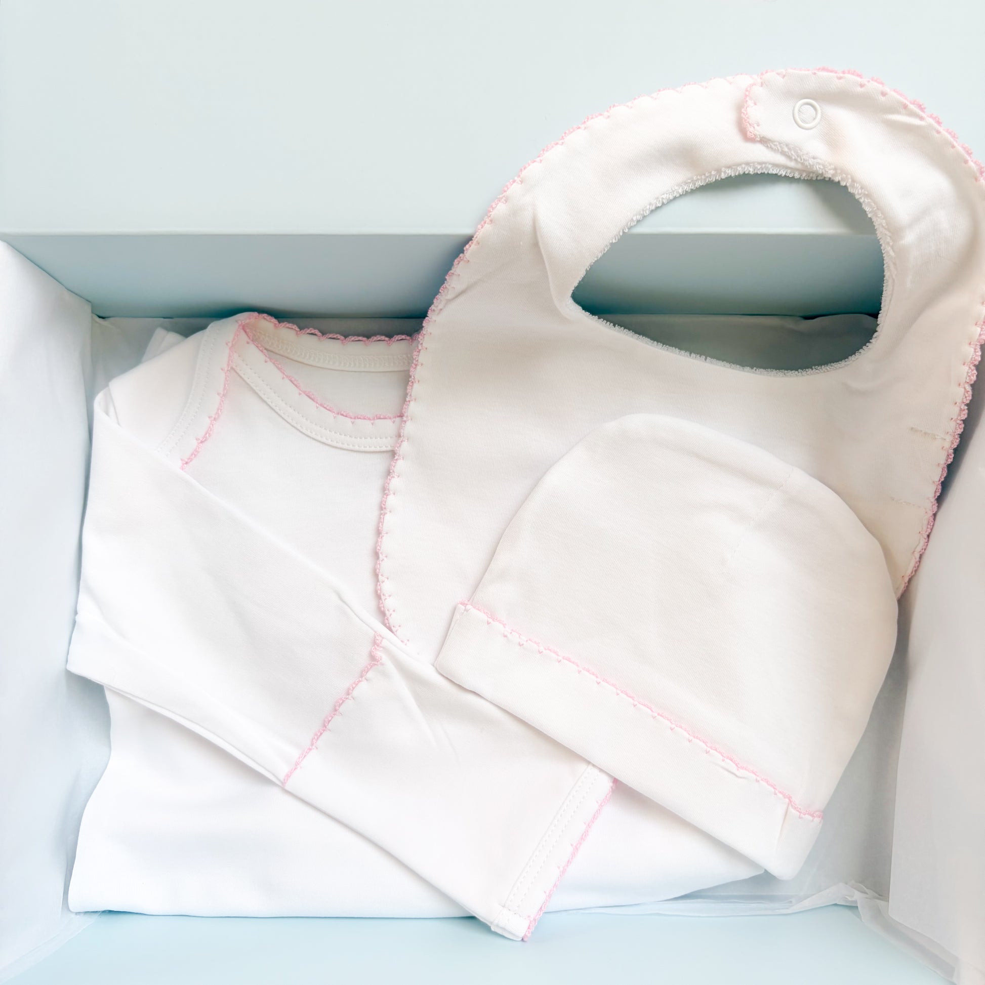 baby girl gown bib and hat
