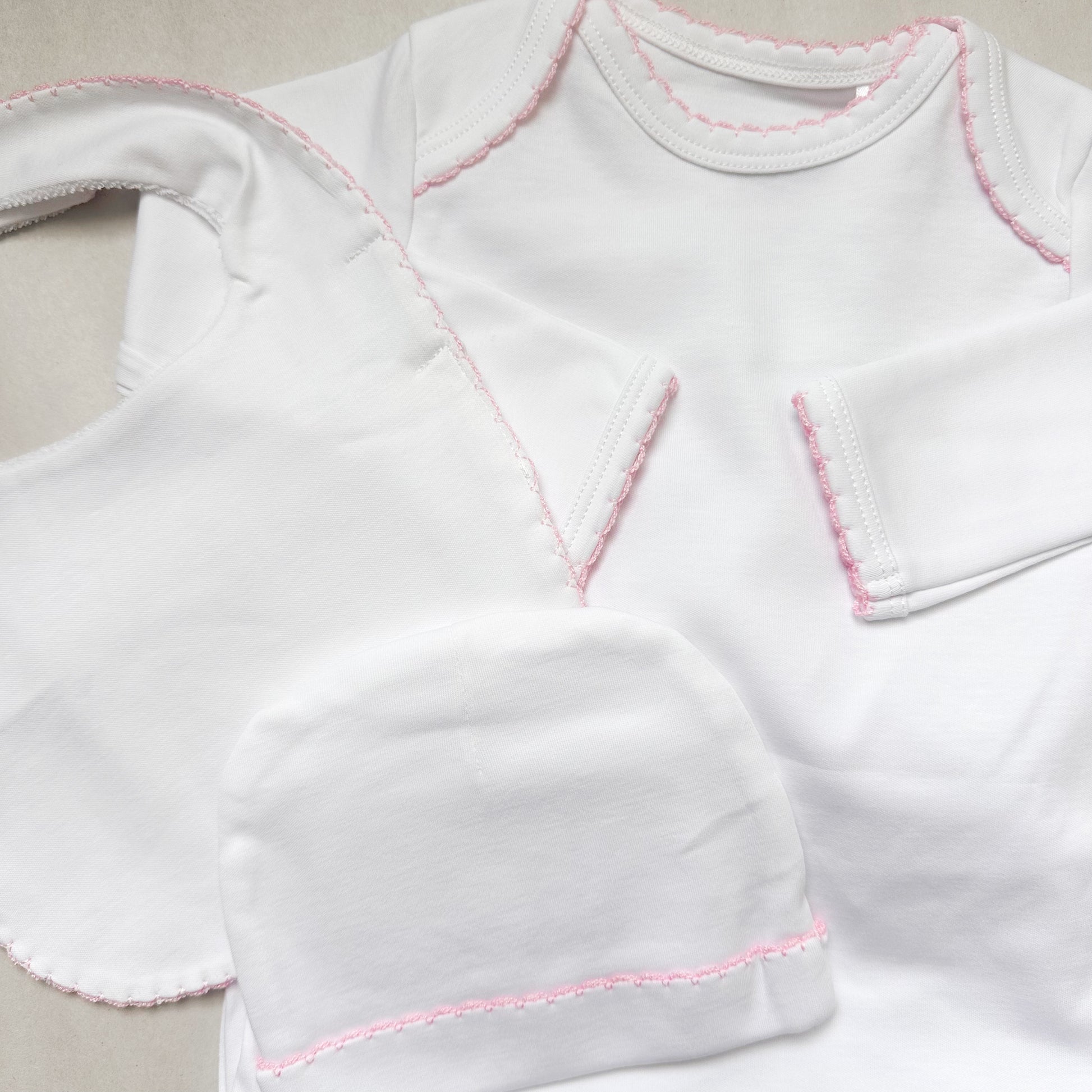 baby girl trim gown bib and hat